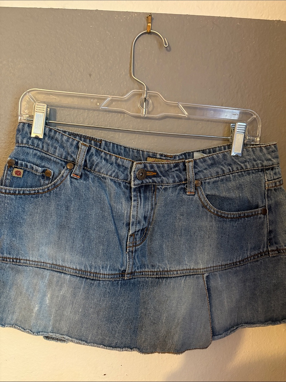 Paris Blues Light Blue Denim Mini Skirt with Panel Hem